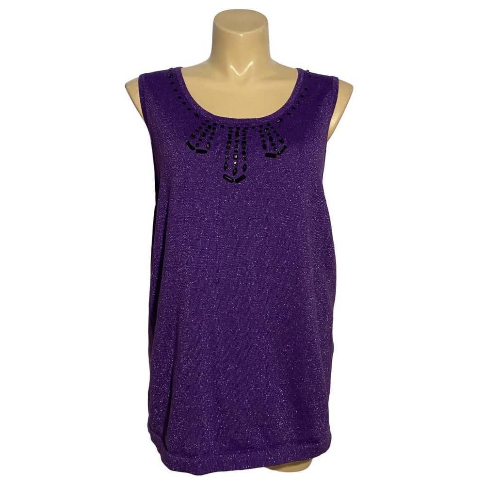 Ann Taylor LOFT Top 3X Purple‎ Flecks Knit Tank Basic Tunic Washable Party Work